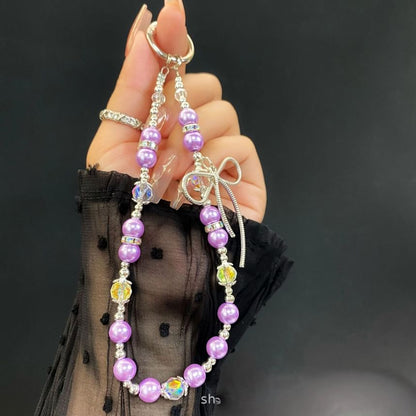 with Lanyard Bow Faux Pad Strap Pearl Phone