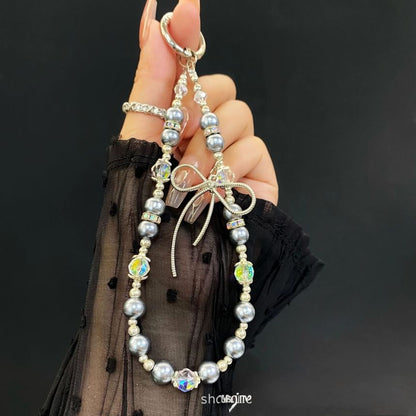 with Lanyard Bow Faux Pad Strap Pearl Phone