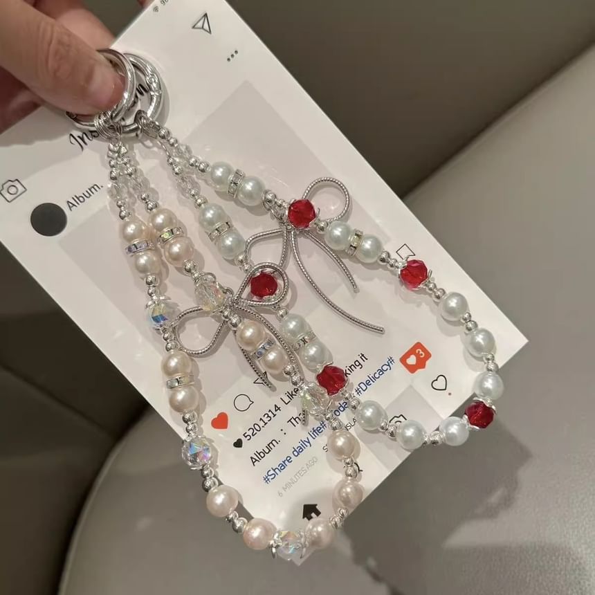 with Lanyard Bow Faux Pad Strap Pearl Phone