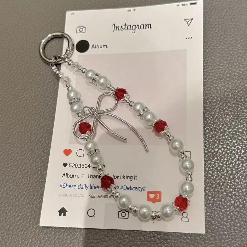 with Lanyard Bow Faux Pad Strap Pearl Phone