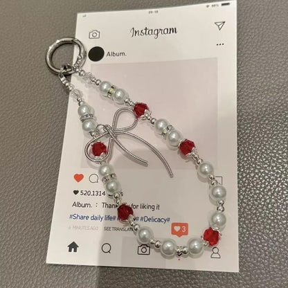 with Lanyard Bow Faux Pad Strap Pearl Phone