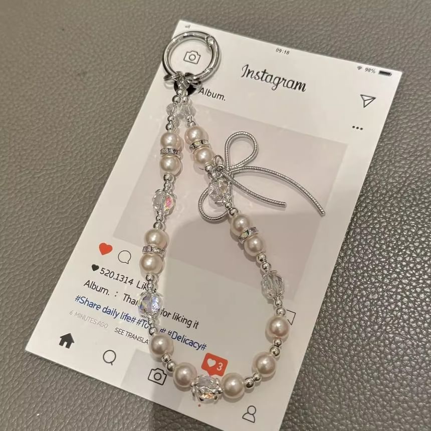 with Lanyard Bow Faux Pad Strap Pearl Phone