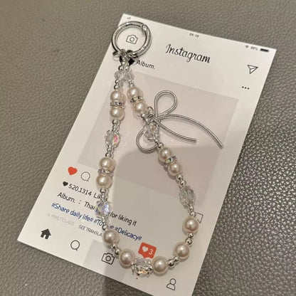 with Lanyard Bow Faux Pad Strap Pearl Phone