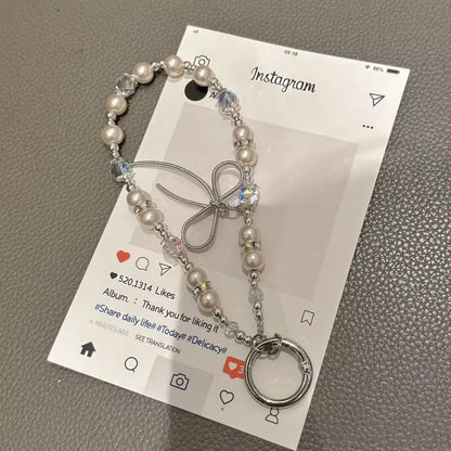 with Lanyard Bow Faux Pad Strap Pearl Phone