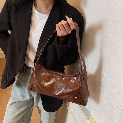 Faux Leather Grommet Shoulder Bag
