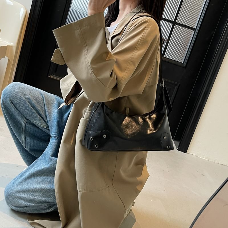 Faux Leather Grommet Shoulder Bag