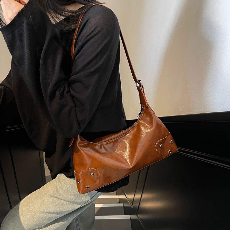 Faux Leather Grommet Shoulder Bag