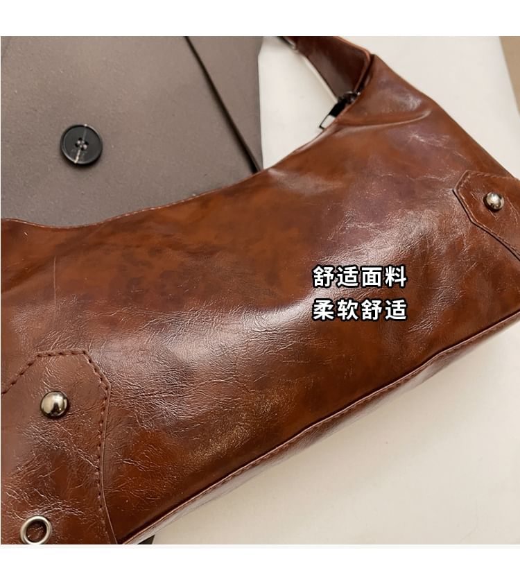 Faux Leather Grommet Shoulder Bag