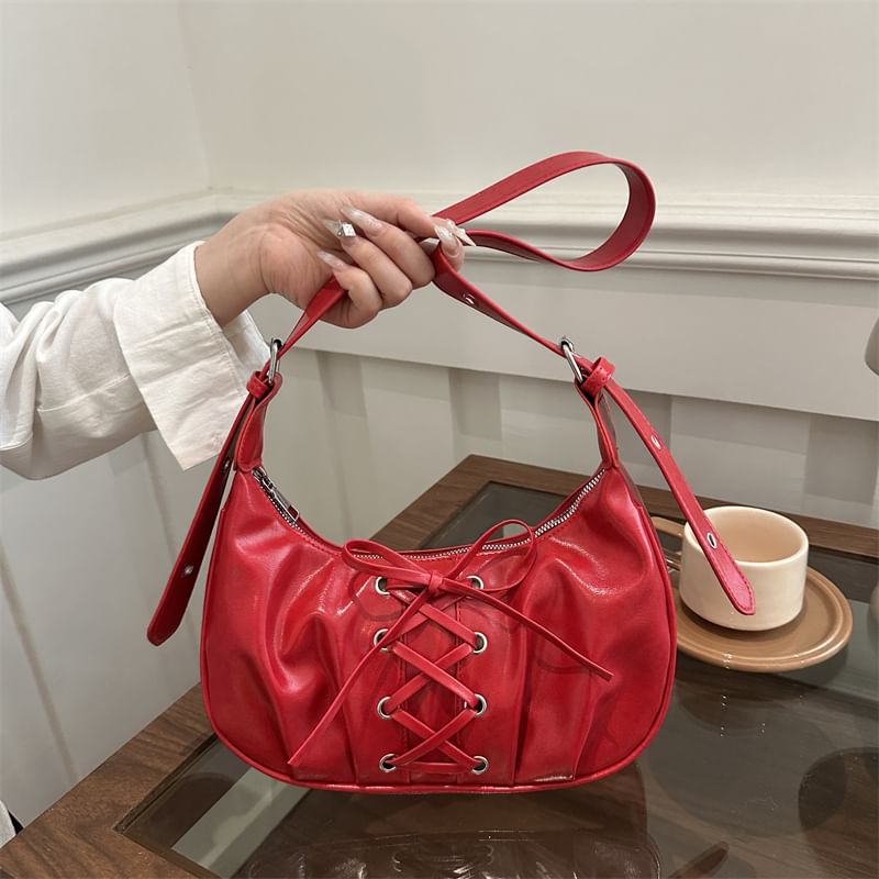Faux Leather Lace-Up Shoulder Bag