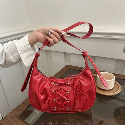 Faux Leather Lace-Up Shoulder Bag