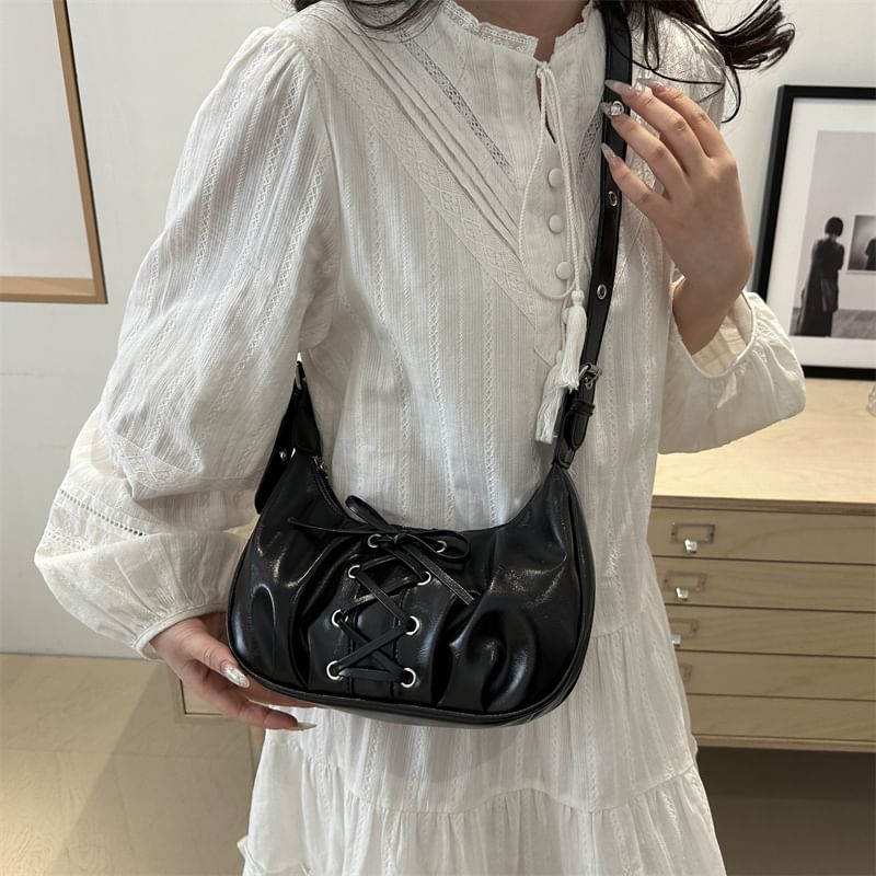 Faux Leather Lace-Up Shoulder Bag