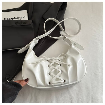 Faux Leather Lace-Up Shoulder Bag