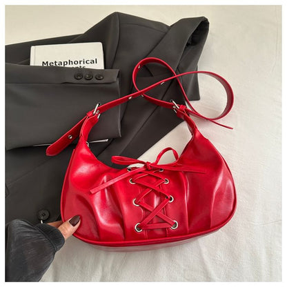 Faux Leather Lace-Up Shoulder Bag
