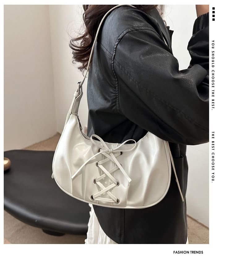 Faux Leather Lace-Up Shoulder Bag