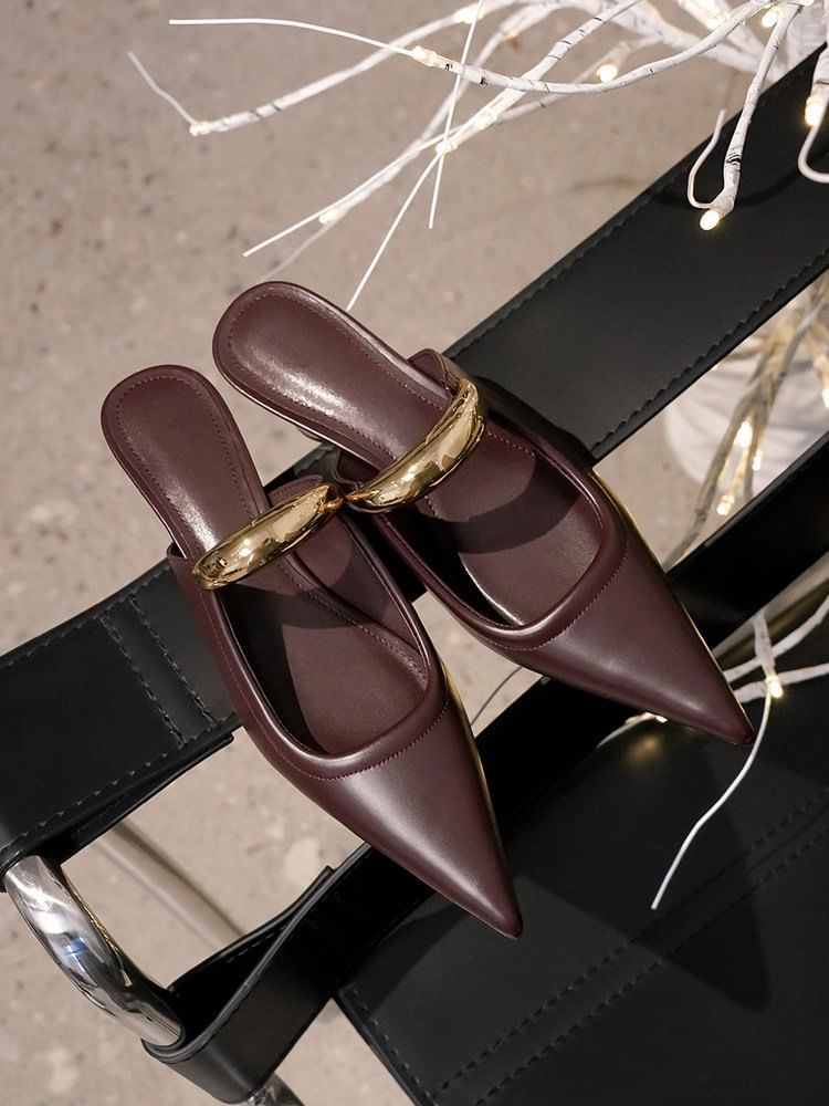 Low Heel Metal Accent Pointed Mules