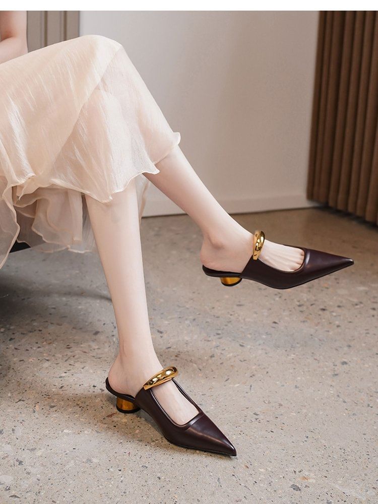 Low Heel Metal Accent Pointed Mules