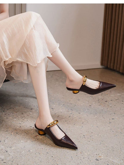 Low Heel Metal Accent Pointed Mules