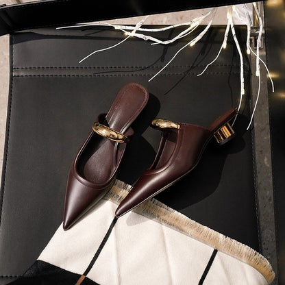 Low Heel Metal Accent Pointed Mules