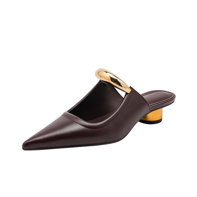 Low Heel Metal Accent Pointed Mules
