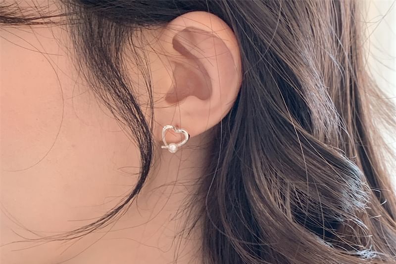 Pearl 925 Heart Stud Faux Sterling Earring Silver