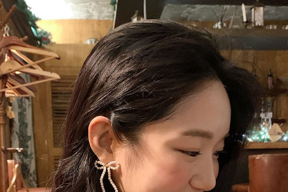 925 Stud Bow Beaded Earring Silver Sterling