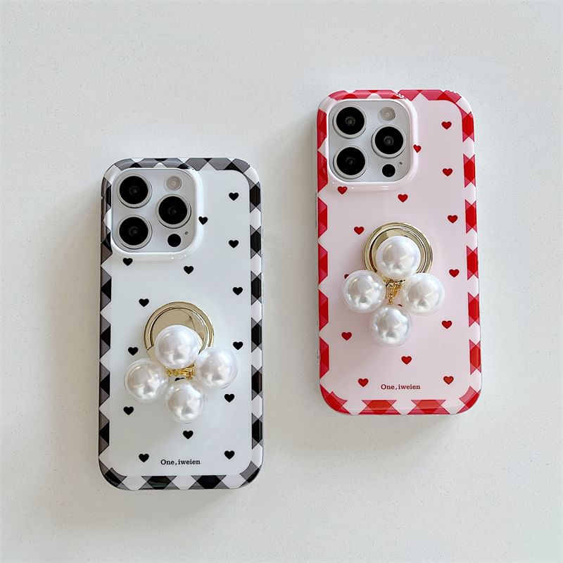 Faux Set Heart Phone Case Ring Pearl Finger /