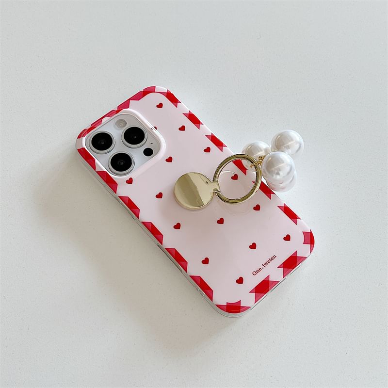 Faux Set Heart Phone Case Ring Pearl Finger /