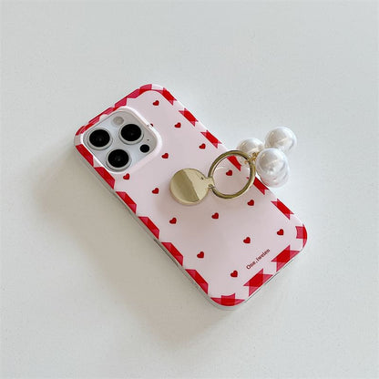 Faux Set Heart Phone Case Ring Pearl Finger /