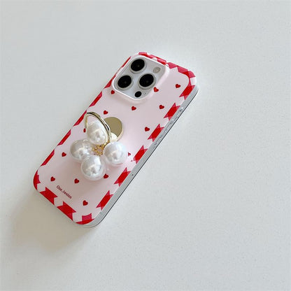 Faux Set Heart Phone Case Ring Pearl Finger /