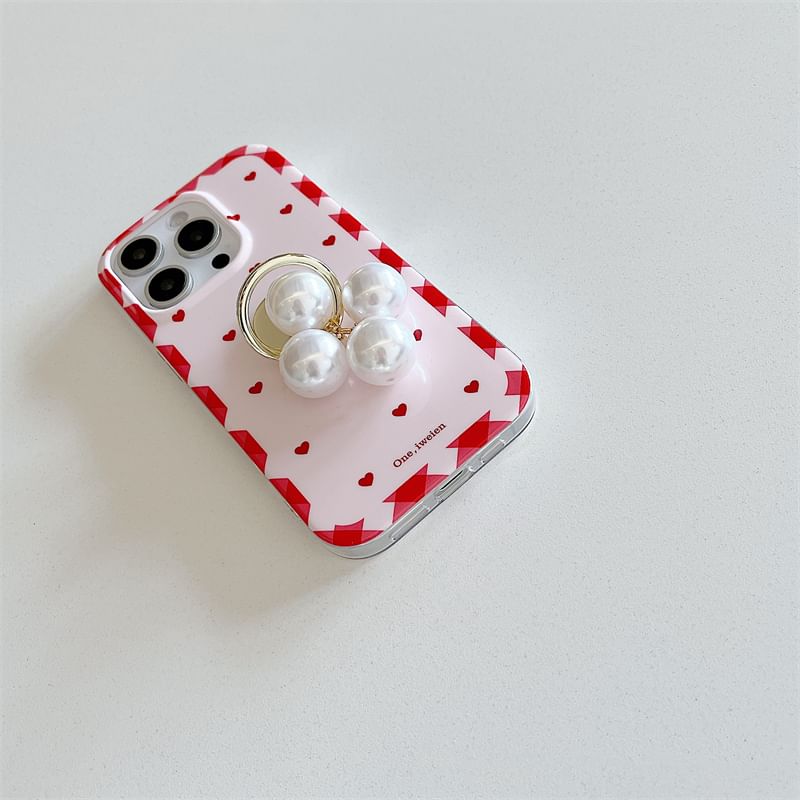 Faux Set Heart Phone Case Ring Pearl Finger /