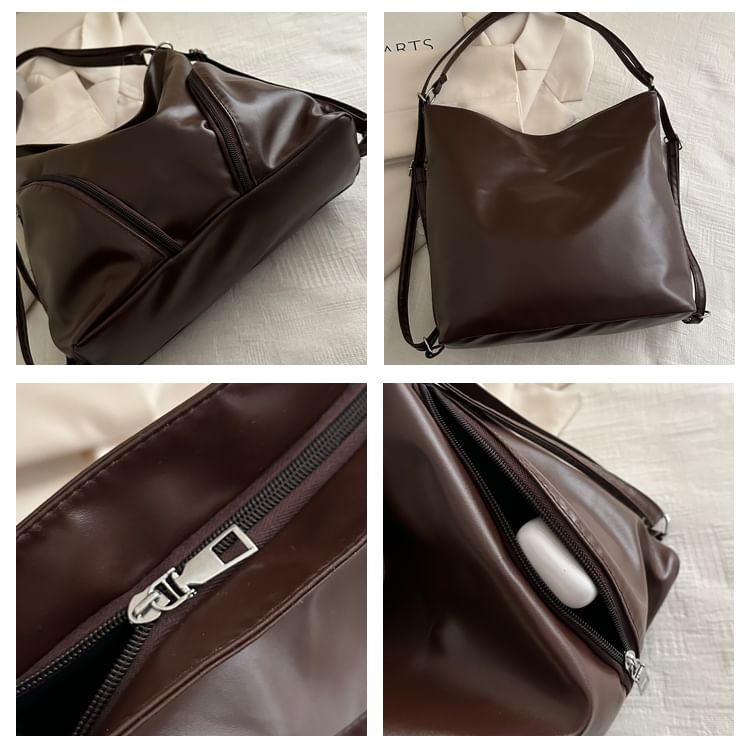 Faux Leather Zipped Shoulder Bag