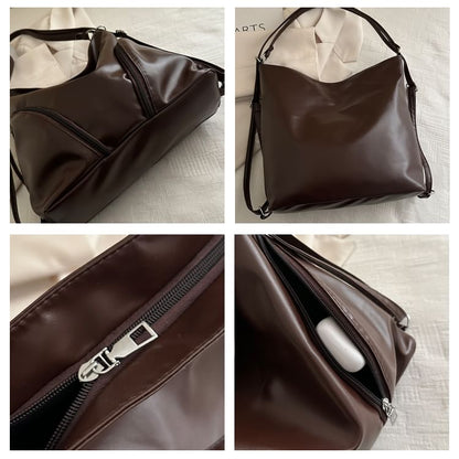Faux Leather Zipped Shoulder Bag