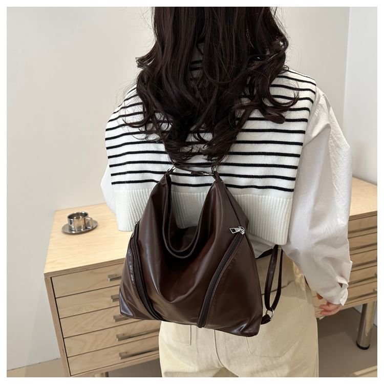 Faux Leather Zipped Shoulder Bag