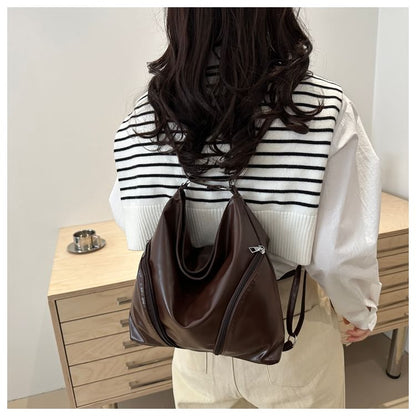 Faux Leather Zipped Shoulder Bag
