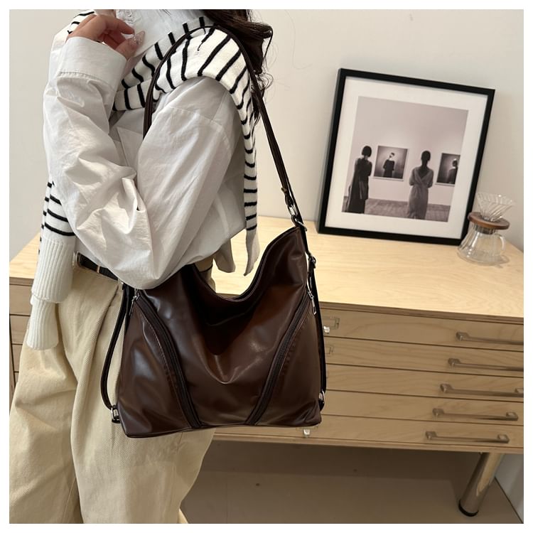 Faux Leather Zipped Shoulder Bag