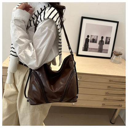 Faux Leather Zipped Shoulder Bag