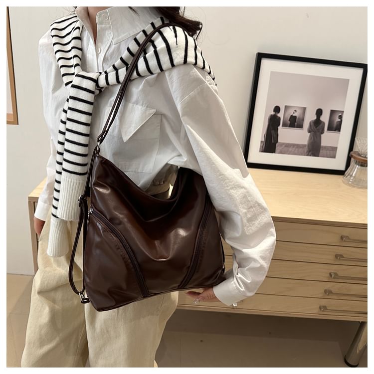 Faux Leather Zipped Shoulder Bag