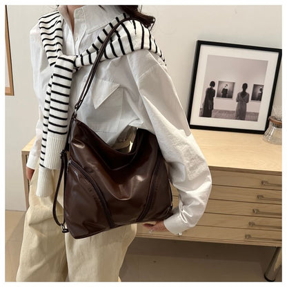 Faux Leather Zipped Shoulder Bag