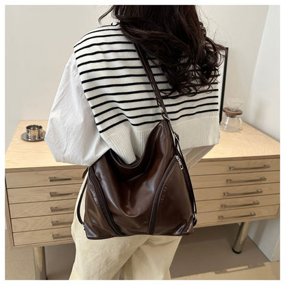 Faux Leather Zipped Shoulder Bag