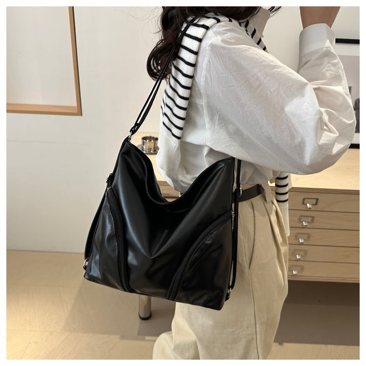 Faux Leather Zipped Shoulder Bag
