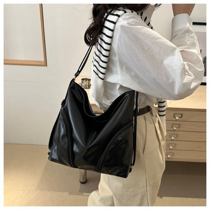 Faux Leather Zipped Shoulder Bag