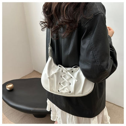 Lace-Up Plain Hobo Bag