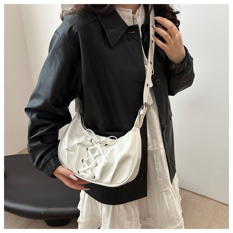 Lace-Up Plain Hobo Bag
