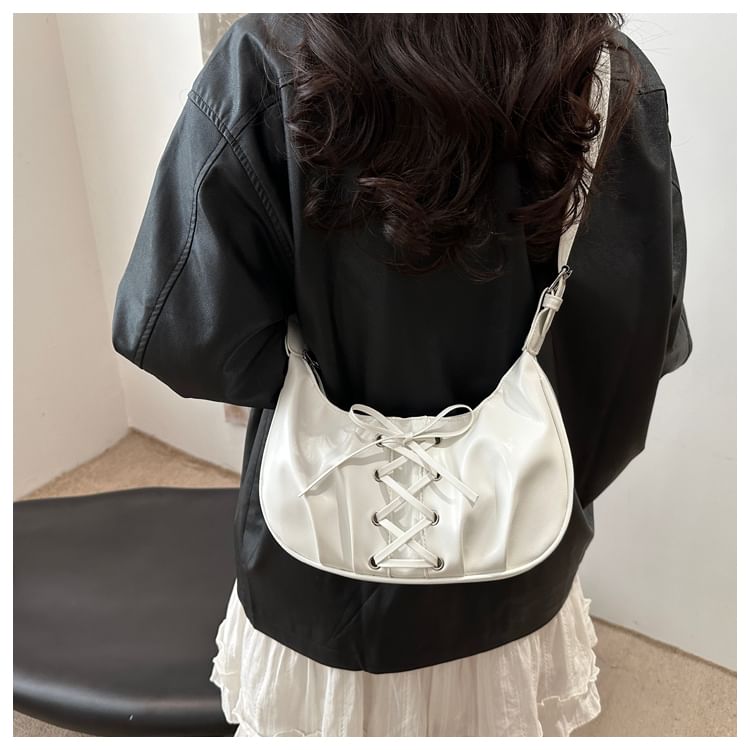 Lace-Up Plain Hobo Bag