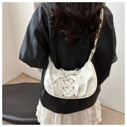 Lace-Up Plain Hobo Bag