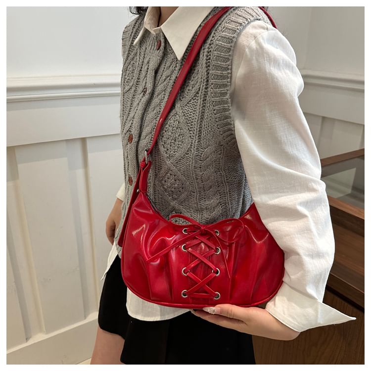 Lace-Up Plain Hobo Bag