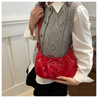 Lace-Up Plain Hobo Bag