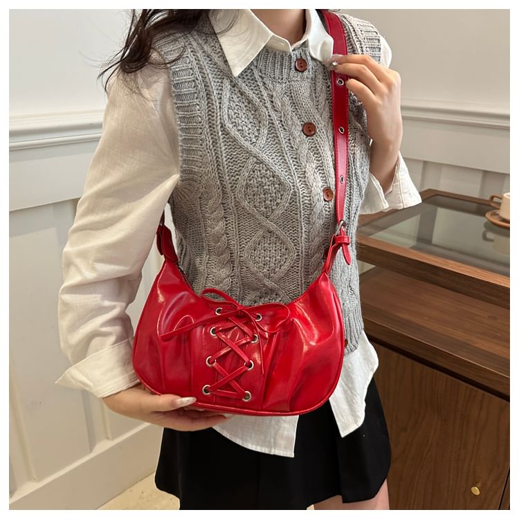 Lace-Up Plain Hobo Bag