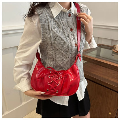 Lace-Up Plain Hobo Bag