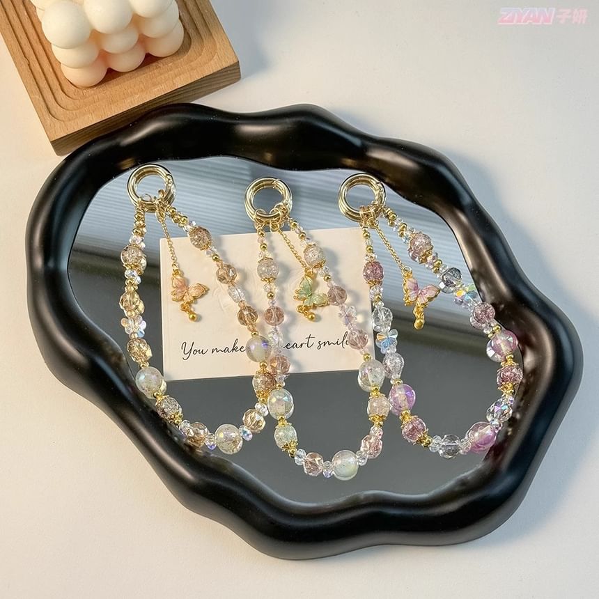 Strap Pad Faux Lanyard Phone Crystal with Butterfly